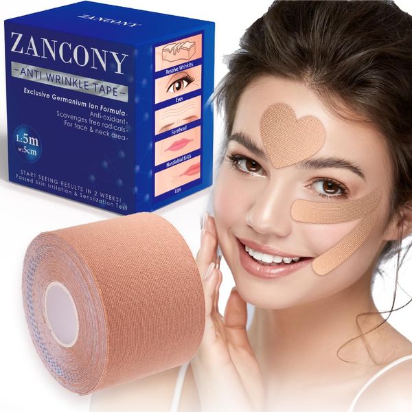 zancony Anti Wrinkle Patches Face tape Face Lifting Tape Gesicht Lifting der Kieferpartie und des Halses Anti Falten Patches Verwendung über Nacht für Falten des Kopfes Nackenfalten 5cm*5m