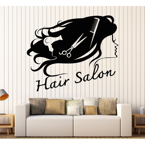 DesignToRefine Vinyl Wall Decal Hair Salon Hairdresser Barbershop Scissors Hairdryer Stickers Large Decor (1141ig) Black