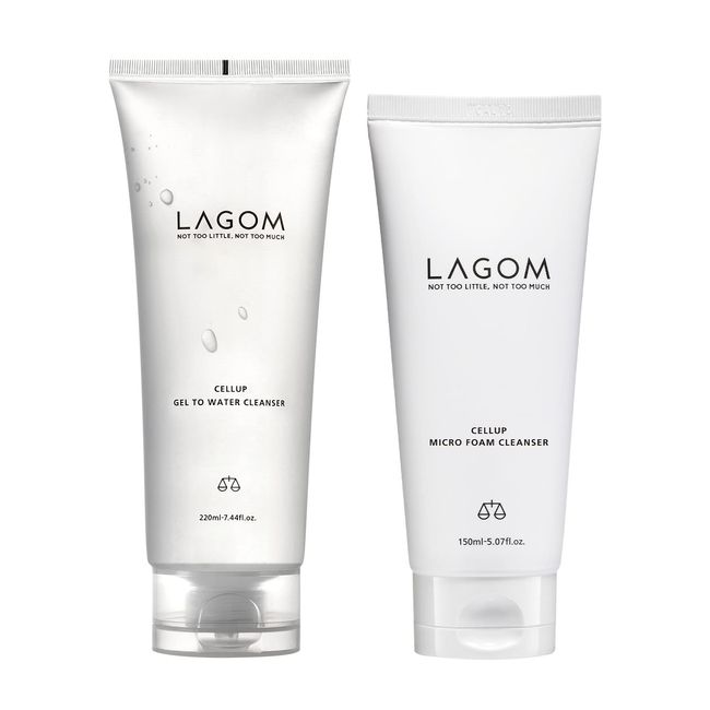 LAGOM Gel Tutor Cleanser, 6.7 fl oz (220 ml) & Micro Foam Cleanser, 5.1 fl oz (150 ml), Set of 2, Moisturizing, Japanese Genuine Product