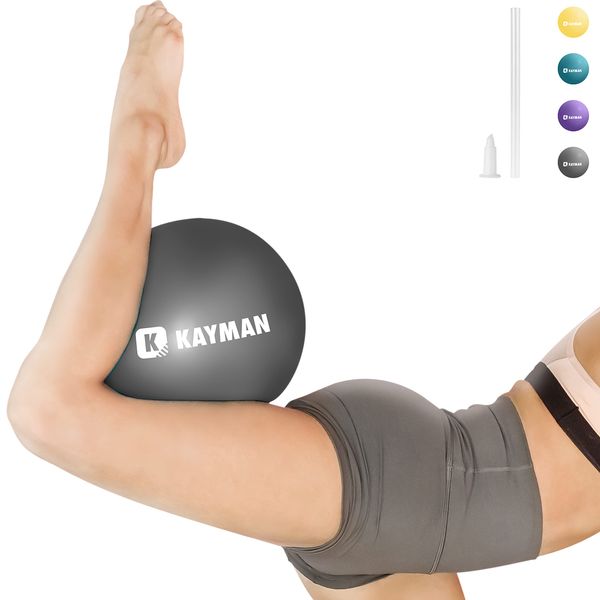 KAYMAN Small Pilates Ball – 9 Inch Barre Ball for Yoga & Home Exercise | Mini Gym Medicine Ball Equipment, Improve Balance, Flexibility, Fitness | Ideal for Physio Therapy & Posture Training (Grey)