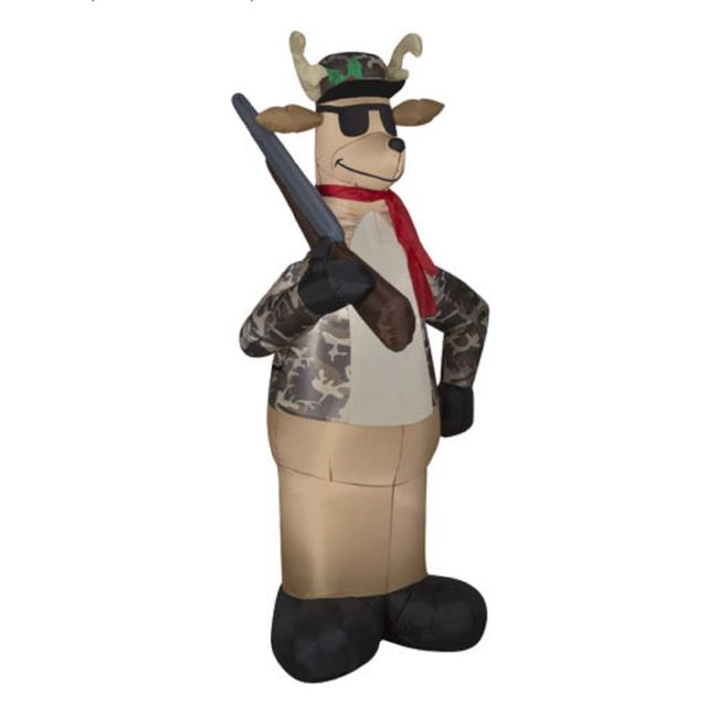 Christmas Inflatable 6' Camo Reindeer Hunter Holding Rifle by Gemmy
