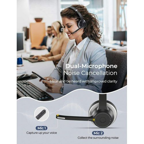 Wireless Over-Ear Headphones Boom Mic Headset Compatible with Motorola Edge (2025), Hands-Free Earphones Noise Isolation