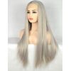 BLUPLE Silver Blonde Straight Lace Front Wigs Trendy Long Half Hand Tied Wig for Women Heat Resistant Synthetic Hair 22 Inches