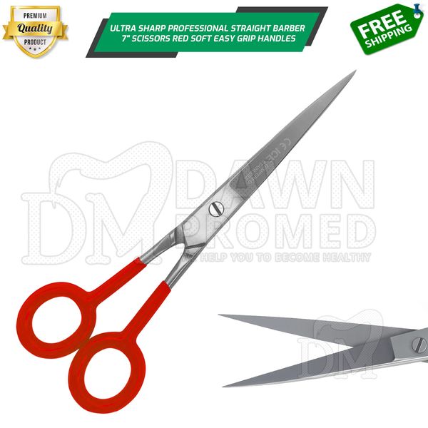Hair Cutting Shears Barber Scissors 7" Ultra Sharp Red PVC Handle German Grade