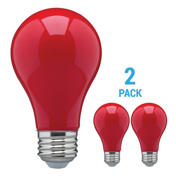 2 Pack CERAMIC RED LED Bulb A19 Medium E26 8W 60 Watt Equivalent Damp Location