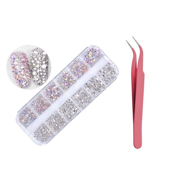 1440 Pcs Rhinestones Nail Gems for Nail Art,6 Sizes Flat Back AB Crystal Nail Art Rhinestones,Rhinestones Flat Back Gems with Tweezer for Nails,Face Eye Makeup,Clothes,Craft (B Nail Rhinestones)