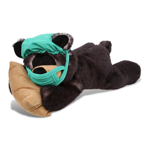 DolliBu Sleeping Black Bear with Pillow Doctor Plush Toy - Super Soft Bear Doctor Stuffed Animal Dress Up with Scrub Uniform and Cap Outfit - Plush with Personalization - 10 Inch