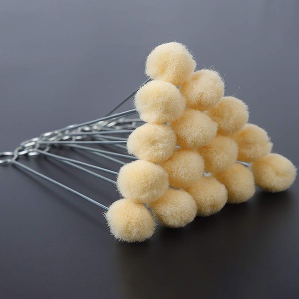 Rybtd 60PCS Wool Ball Brush with Metal Handle Leather Carving Wool Daubers Ball Brush Leather Cleaning Glue Wool Ball Brush Leather Dye Tool for Hand DIY Dye Daubing Leather Sealing Lubricating Oil