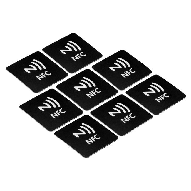 PATIKIL 8pcs NFC Sticker NFC215 Tag Sticker 504 Byte Memory Full Programmable Square NFC Tag for Phone NFC Enabled Devices Black