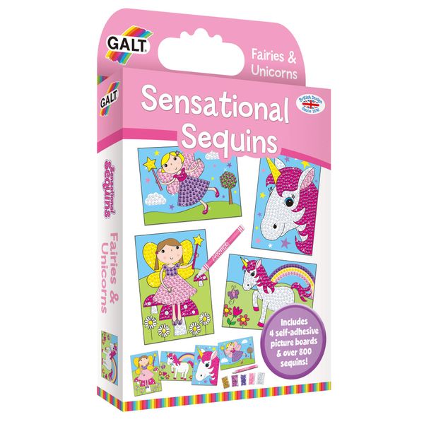 Galt Toys, Sensational Sequins Fairies and Unicorns, Craft Kit for Kids, Ages 6 Years Plus