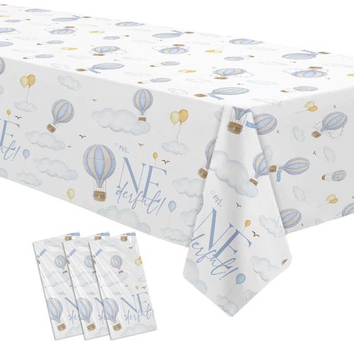 Suhelkit Hot Air Balloon 1st Birthday Party Supplies Tablecloth, 3 Pack Disposable Blue Hot Air Balloon First Birthday Mr Onederful Decorations Table Cover, 55in x 86in