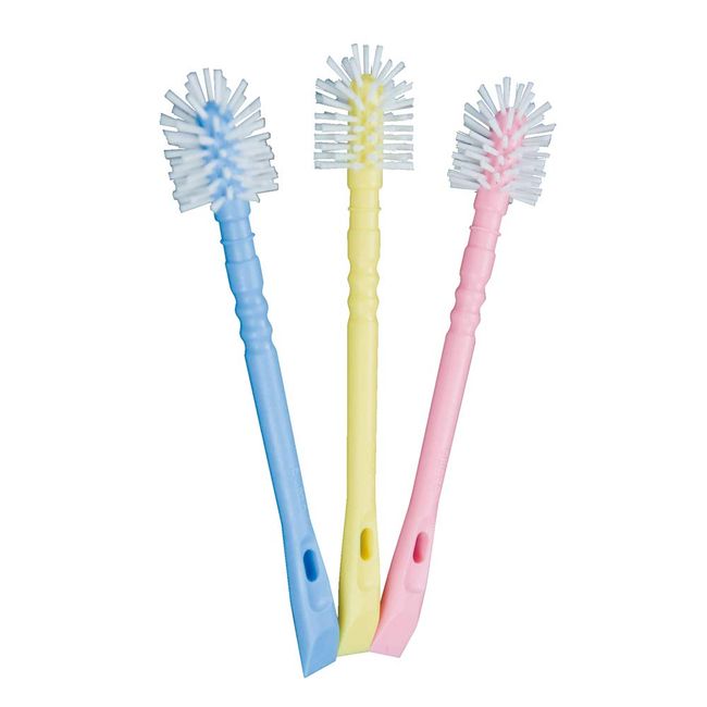 Azuma TK Round Washable Mini Brush, 3 Color Set, Total Length 6.3 inches (16 cm), Pink, Yellow, Blue With Bristles To The Tip For Easy Cleaning