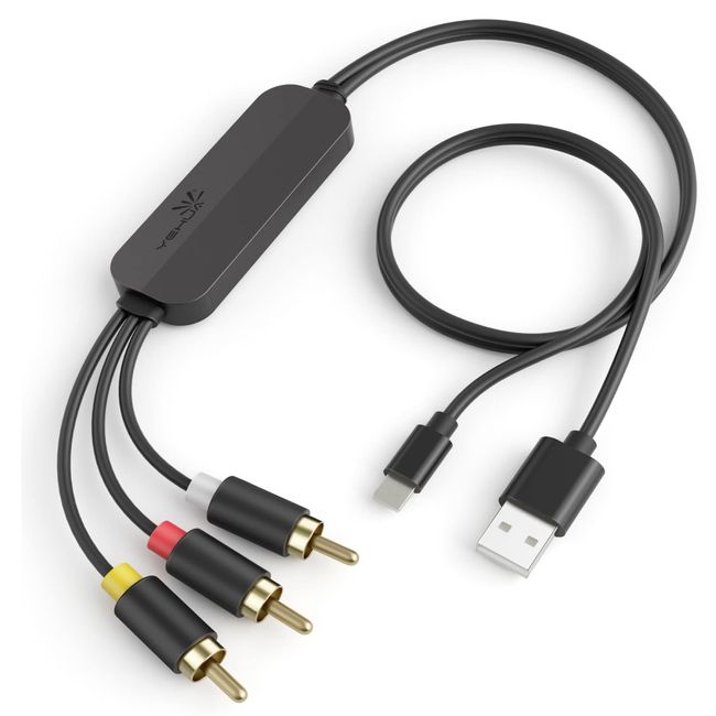 Lighnting to RCA Conversion Cable, i-Phone 3RCA/AV Converter Cable, Lighnting to Aux, Composite 3RCA Pin Cable, Lightning Terminal Input, Composite Video Output Converter, HD1080P, Compatible with Car