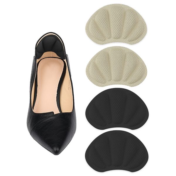 2 Pairs Heel Pads, Comfortable Heel Cushion Inserts Shoes Too Big Inserts Heel Cushion Liners Self Adhesive Shoe Protectors Heel Grips for Women Men Most Shoes (Apricot, Black)