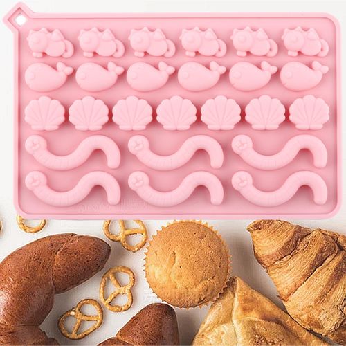 YIMINGMOLD 25 Cavity Mini Gummy Ocean Animals Candy Molds Worm Seashell Whale Seahorse Mold For Candy Gummy