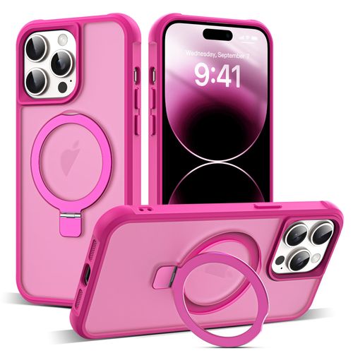 SKYLMW Compatible with iPhone 14 Pro Case with Invisible Magnetic O-Ring Stand Military-Grade Translucent Case for iPhone 14 Pro 6.1" [Compatible with Mag-Safe][Great Grip Feeling], Rose