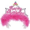Unique Party Fluffy Happy Birthday Tiara (One Size) (Pink/Silver)