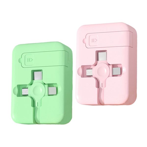 Gartmost 2 Pcs 3 in 1 USB Fast Charging Cable, Multi Charging Cable, Phone Charger Retractable, Compatible USB C(Type-C)/Micro USB/IP, Compatible with Phone, Android, Tablets (Green&Pink)