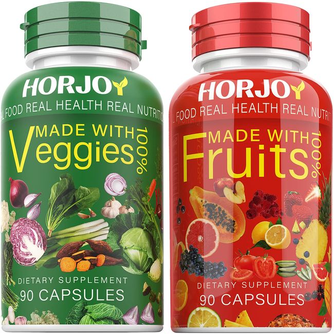 Horjoy Nature Fruits and Veggies/Vitamins Supplements Dietary Nutritional Balance 90 Fruit and 90 Veggie Capsules