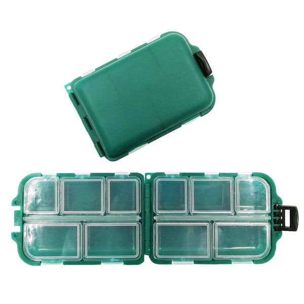 2x Small Hard Fishing Tackle Box Portable Case Hooks Lure Baits Storage Box Containers For Storing Swivels Jigs Hooks Sinker,10 Compartments (Green)