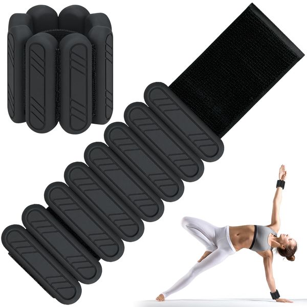 ouhos Verstellbare Handgelenkgewichte Set 2 Stück, Gewichtsmanschetten für Fuß oder Handgelenk auf Bewegung Gehen Joggen Yoga Aerobic Pilates Gewicht Fitness Armband (schwarz, 2 * 0.5kg)