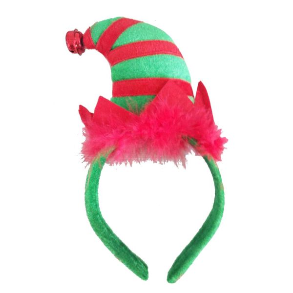 Lurrose Christmas Headband Elf Hat Hair Hoop Cute Bell Hairband Elves Party Hats with Jingle Bells Feather for Santa Party Carnival Costume