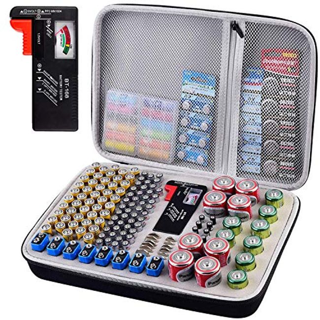 Battery Storage Organizer Holder with Tester Battery Caddy Rack Case Box  Holders Battery Checker For AAA AA C D 9V Battery Case