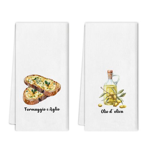 Noaleviax Funny Baking Kitchen Towels Set - Gifts for Bakers Chef Italian, Baking Lovers Gifts, Formaggio E Aglio Olive Oil Hand Towels Dishcloth for Kitchen Decorative 16x24, Set of 2