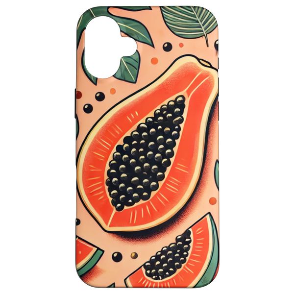 iPhone 16 Plus Tropical Papaya with Leaves Summer Vibe Case