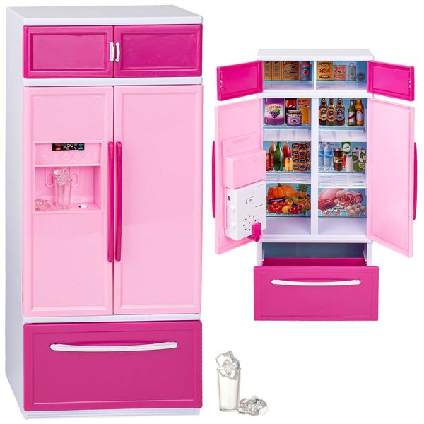 Puppenhaus Möbel - Sound & Licht - 31 cm groß - großer Kühlschrank mit Eiswürfelspender/Gefrierschrank - Miniatur für Puppenstube - passend für alle gängige..