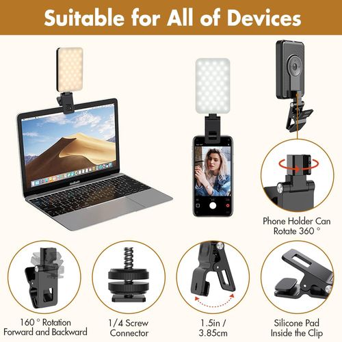 PIDINUK Selfie Light for iPhone,Portable Phone Clip on Light,Rechargeable LED Ring Light for Phone,Video Recording,Camera,Laptop,TikTok,Tablet,Vlog,Computer,5 Lighting Modes,80 LED High Power