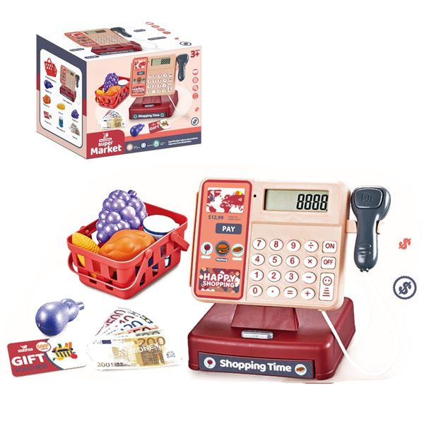 LZSQTOYS Toy Cash Register, Supermarket Cash Register Role Play Set,ash Register with Calculator,Sound and Light Scanner,Play House Shopping Food Toy,Ideal Gift for Children Over 3+No Battery（SY-001）