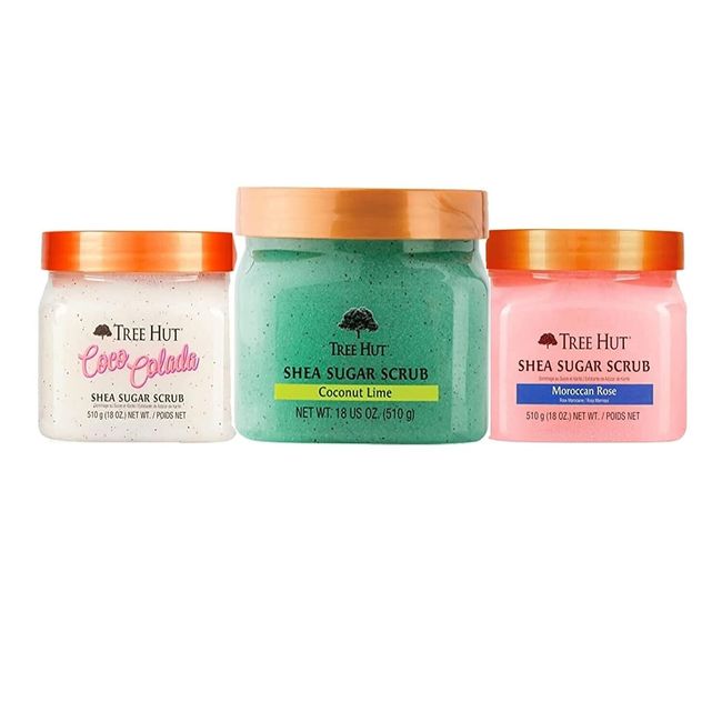 Tree Hut Shea Sugar Scrubs 18 oz Gentle Exfoliating Body (Variety Pack of 3)