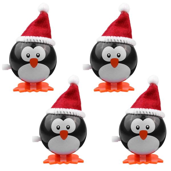 Hemoton 4 Pack Plastic Christmas Wind Up Toys, Christmas Stocking Stuffers Toys Assortment Penguin Figure Toys for Kids Christmas Party Favor Supply Accessories