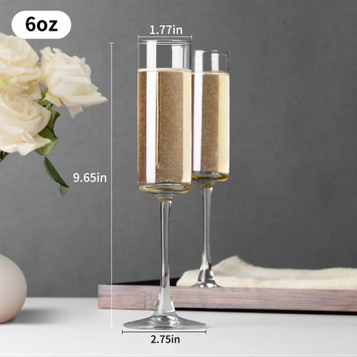 PARACITY Champagne Flutes, Champagne Glasses Set of 2, Elegant 6oz Glass Champagne Flutes, Gift for Birthday, Wedding, Christmas, Clear Sparkling Champagne Glasses for Women, Men