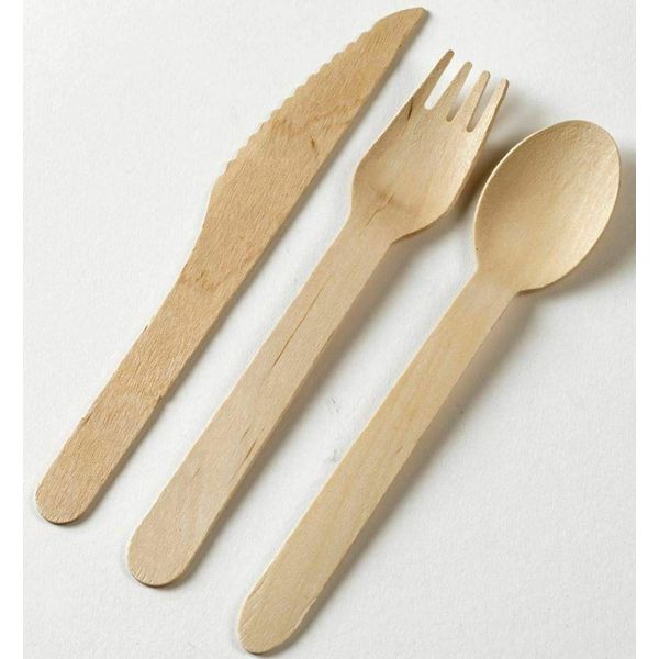 HOT BARGAINS 300pcs Wooden Cutlery Set Disposable Biodegradable - 100 Spoons, 100 Knives, 100 Forks Sealed - Hygiene Proof, Birch Wood Eco Friendly (PACK of 300)