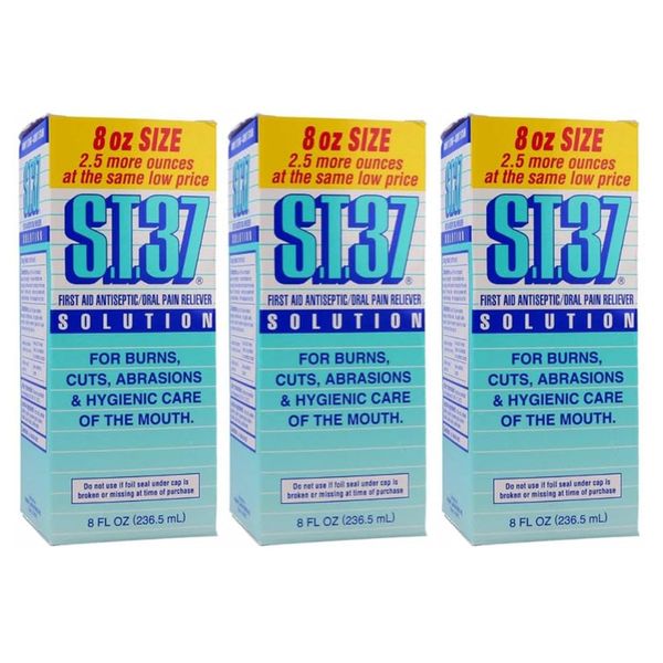 ST.37 Solution – First Aid Antiseptic/Oral Pain Reliever for Burns, Cuts, Abrasions, and Hygienic Care of The Mouth, 8 fl oz (236.5 mL) (Pack of 3)