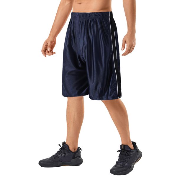 PRTCYPNT Men's Basketball Gym Shorts Running Workout Shorts with Pockets Drawstring Navy-XXXL