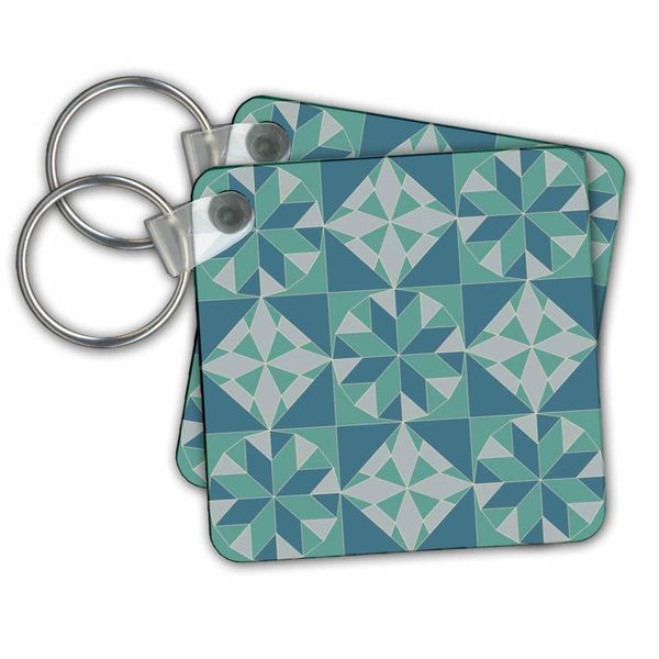 set of 2 Key Chains - Turquoise Quilt Pattern Patterns