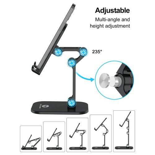OCYCLONE Phone Stand, Adjustable Height and Angle Foldable Cell Phone Stand Holder for Desk, Taller iPhone Stand Compatible with 4-11 inch Smartphones iPad Tablet, Black