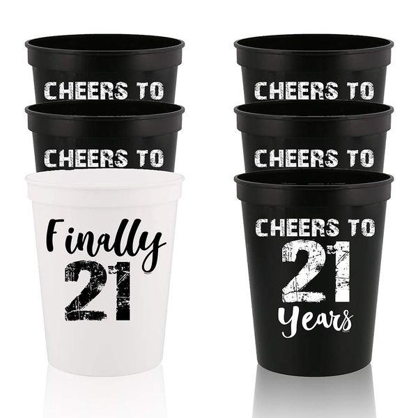 Veracco Finally 21 Cheers To 21 Years Twenty First Stadium Party Cup Funny 21s Birthday Gag Gifts For Him Herr Party Favors Decorations (White/Black, 12)