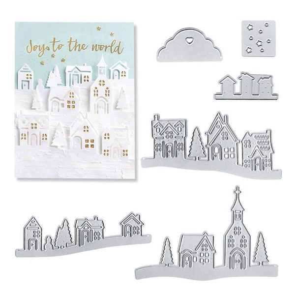 Village House Metal Cutting Dies Stencil Template Molds, Embossing Tool Die Cuts for Card Making Album Paper Scrapbooking DIY Etched Dies Craft