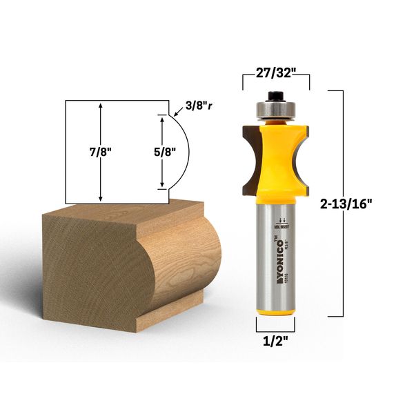 3/8" Radius Convex Edge Router Bit - 1/2" Shank - Yonico 13110