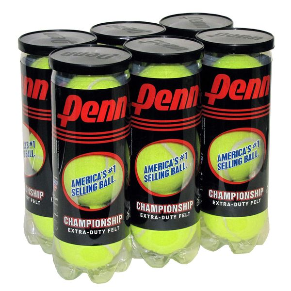 Penn Championship Tennis Balls - Extra Duty Felt Pressurized Tennis Balls - 6 Cans, 18 Balls