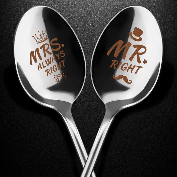 Ziamzra Hochzeitsgeschenke für Brautpaar, 2er Kaffeelöffel mit Gravur-Mr. Right & Mrs. Always Right Liebeslöffel Hochzeit Geschenke für Paar, Ostern Jahrestag Valentinstag Weihnachten Geschenk