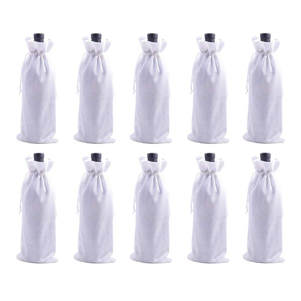 Viamto 10pcs White Burlap Wine Bags, 15.0cmx35.0cm/6.0''x14.0'' Drawstring and Lining Wine Bottle Burlap Bags, Hessian Gift Bags, Storage Pouches