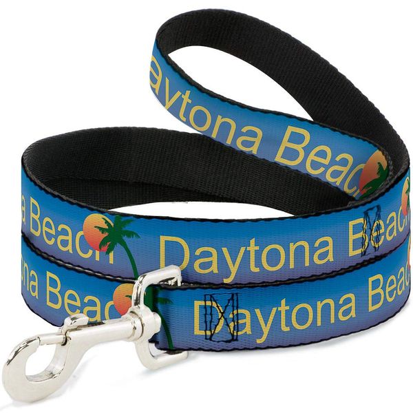 Dog Leash Dayton Beach Script Sun Palm Trees Blue Fade 4 Feet Long 0.5 Inch Wide