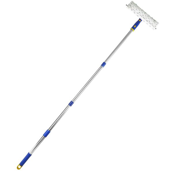 ITTAHO Rotated Window Cleaning Tool,Window Squeegee and Microfiber Scrubber with 53" Stainless Steel Pole,Long Handle Window Washing Equipment for Indoor Outside High Window-Two Pads