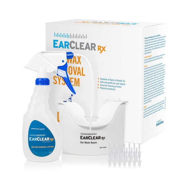 EarClear Rx Ear Wax Removal & Cleaning Kit with Flexible Tips. Ear-Safe Flush and Irrigation kit for Adults & Children. Includes Basin and Replacement Tips