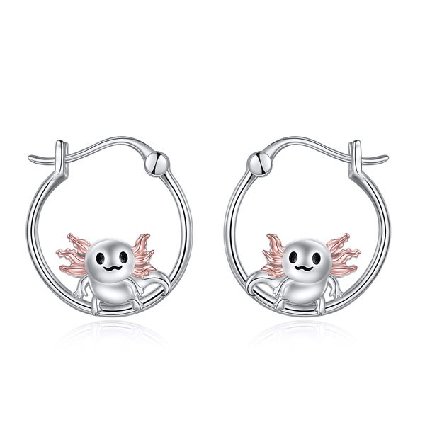 YAFEINI Axolotl Hoop Earrings 925 Sterling Silver Cute Axolotl Animal Jewelry Gifts for Women Girls